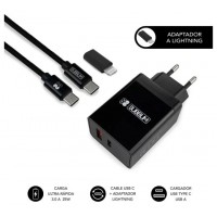 SUBBLIM CARGADOR ULTRA RAPIDO 2xUSB DE PARED PD25W+QC3.0+Cable C to C y lightning Negro (Espera 4 dias) en Huesoi