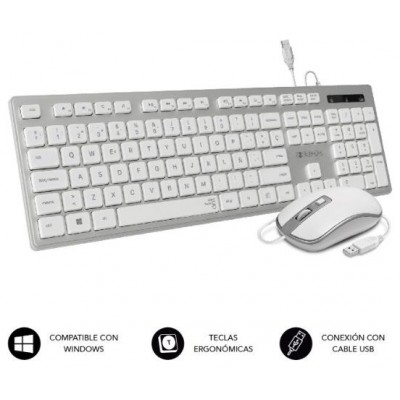 SUBBLIM Teclado Ergonómico y ratón con cable USB Plano Silencioso Plateado/Blanco Ergo (Espera 4 dias) en Huesoi