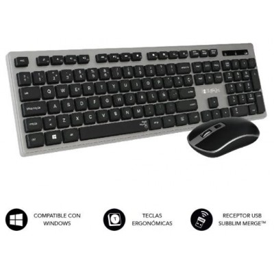 SUBBLIM Teclado Ergonómico y ratón inalámbricos Plano Silencioso Gris/Negro Ergo (Espera 4 dias) en Huesoi