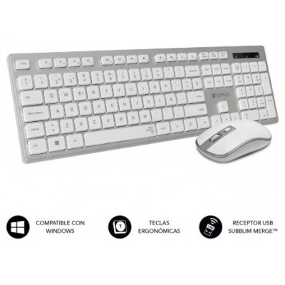 SUBBLIM Teclado Ergonómico y ratón inalámbricos Plano Silencioso Plateado/Blanco Ergo (Espera 4 dias) en Huesoi