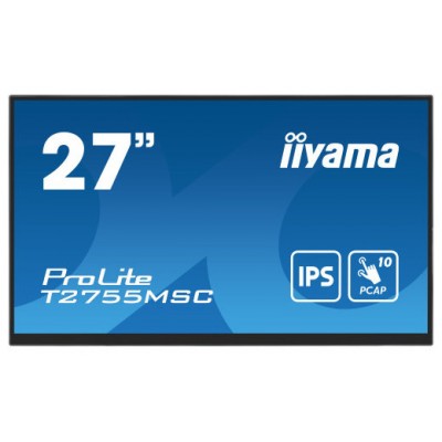 MONITOR IIYAMA 27" IPS BONDED PCAP 10P TOUCH, 1920X1080, FLAT BEZEL FREE GLASS FRONT, HDMI, DISPLAYPORT, 360CD/M², USB HUB 2X 3.2, SPEAKERS, BUILT-IN WEBCAM & MICROPHONE, BOOKSTAND (T2755MSC-B1) (Espera 4 dias) en Huesoi