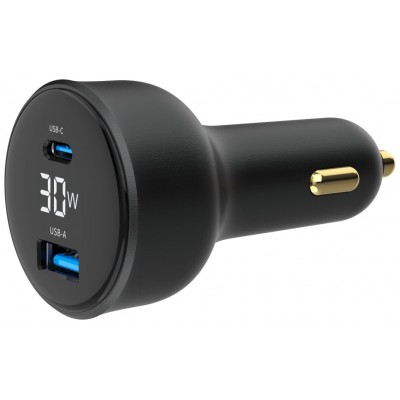 CARGADOR RAPIDO PARA COCHE GEMBIRD USB DE 2 PUERTOS, TIPO C PD, LCD, 30 W,NEGRO en Huesoi