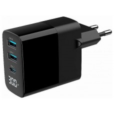 CARGADOR RAPIDO USB GEMBIRD GAN DE 3 PUERTOS Y 30 W, LCD, NEGRO en Huesoi
