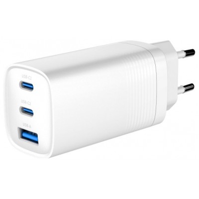 CARGADOR RAPIDO USB GEMBIRD POWER DELIVERY GAN DE 3 PUERTOS Y 65 W, BLANCO en Huesoi