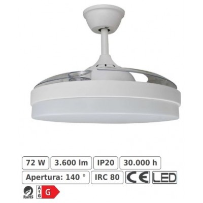 Ventilador/Plafon LED modelo TAHITI de acabado blanco, en Huesoi