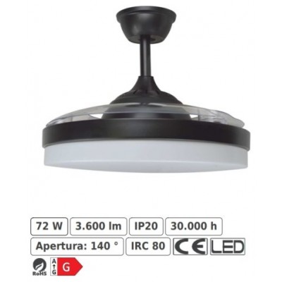 Ventilador/Plafon LED modelo TAHITI de acabado negro, en Huesoi