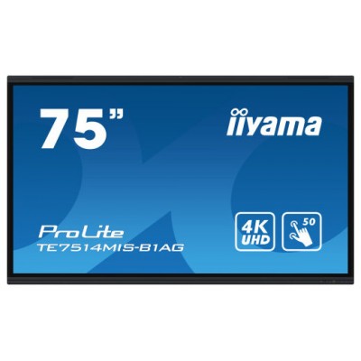 iiyama TE7514MIS-B1AG pantalla de señalización Panel plano interactivo 190,5 cm (75") LCD Wifi 435 cd / m² 4K Ultra HD Negro Pantalla táctil Procesador incorporado Android 24/7 (Espera 4 dias) en Huesoi