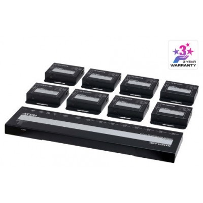 ATEN 8-PORT 4K HDMI CAT 6 SPLITTER WITH 8 RECEIVERS KIT, WITH LOCAL HDMI OUTPUT, IR RECEIVERS, AND POC (Espera 4 dias) en Huesoi