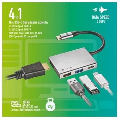 NGS Adaptador multipuerto USB-C 4 EN 1 en Huesoi