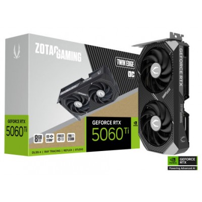 VGA ZOTAC RTX 5060 TI 8GB TWIN EDGE OC,NV,RTX5060TI,8GB,GDDR7,128BIT,1HDMI+3DP,2 VENTILADORES (ZT-B50610H-10M) (Espera 4 dias) en Huesoi
